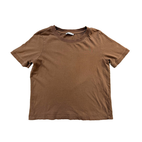 Zara Shirt Womens XL Brown Crewneck Short Sleeve Basic Solid Casual Tee T-Shirt - Picture 1 of 6